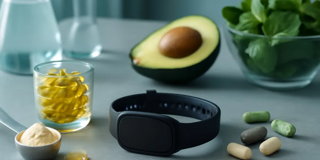 Apple Watch health metrics review with smartwatch face down and training log no visible text