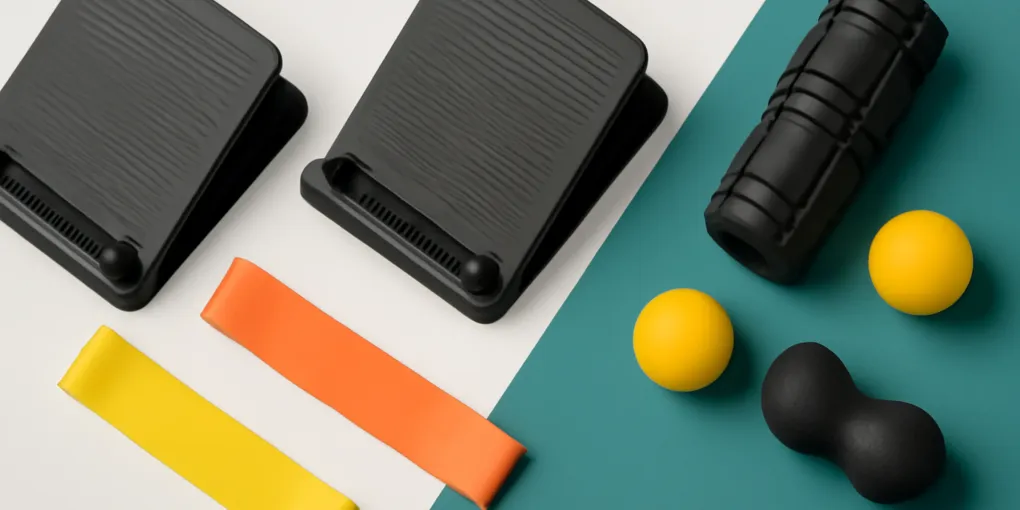 Generic slant boards and mobility tools arranged on a clean teal and white background.