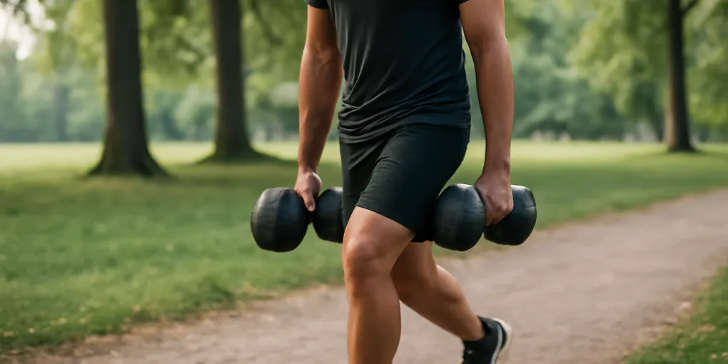 Loaded carries core strength protocol with dumbbells on a gym floor